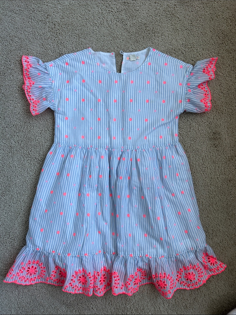 Crewcuts Blue and White Stripe Dress with Pink embroidered accents, 8
